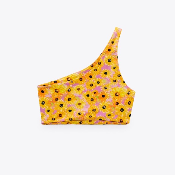 NWT Zara cropped one shoulder retro sunflower print top - Picture 2 of 8